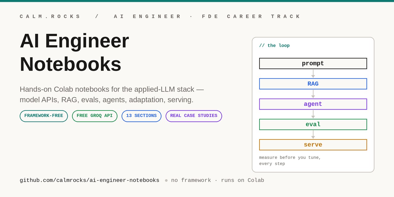 AI Engineer Notebooks: Google Colab uchun bepul va freymvorksiz RAG va agentlar