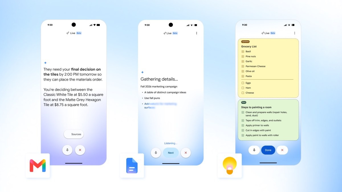 Google Gmail, Docs va Keep ilovalariga yangi sun'iy intellekt ovozli funksiyalarini qo'shdi