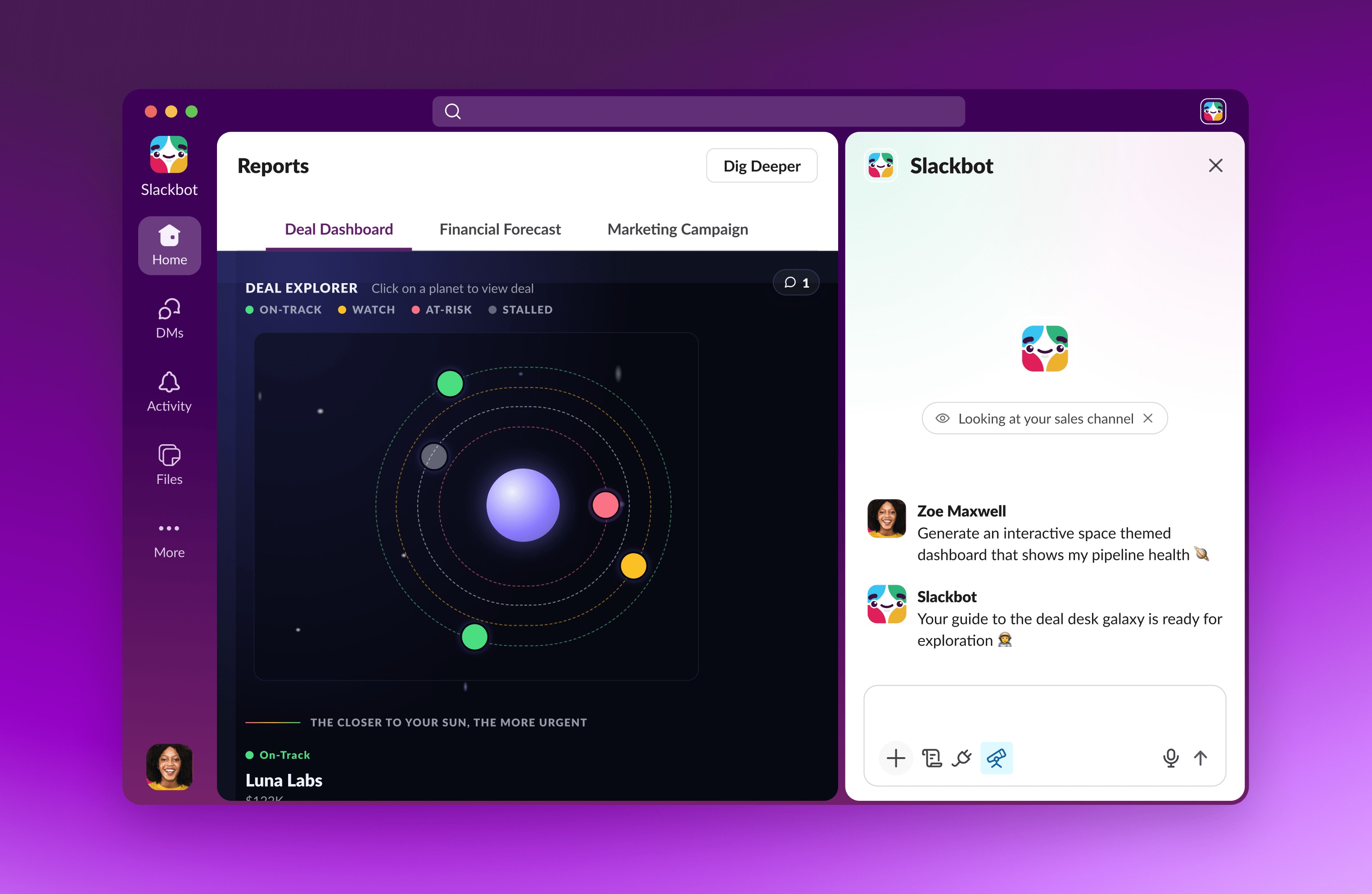 Slack chat ichida interaktiv diagrammalar va hisobotlar yaratish imkonini beradi